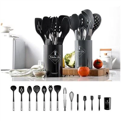 Набор силиконовых кухонных принадлежностей с золотым кольцом и полой ручкой